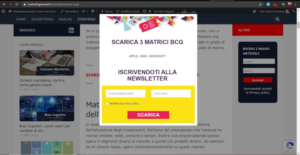 Box newsletter per scaricare risorse gratuite