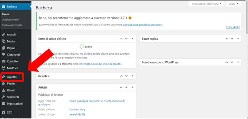Aprire un blog - Dashboard di wordpress